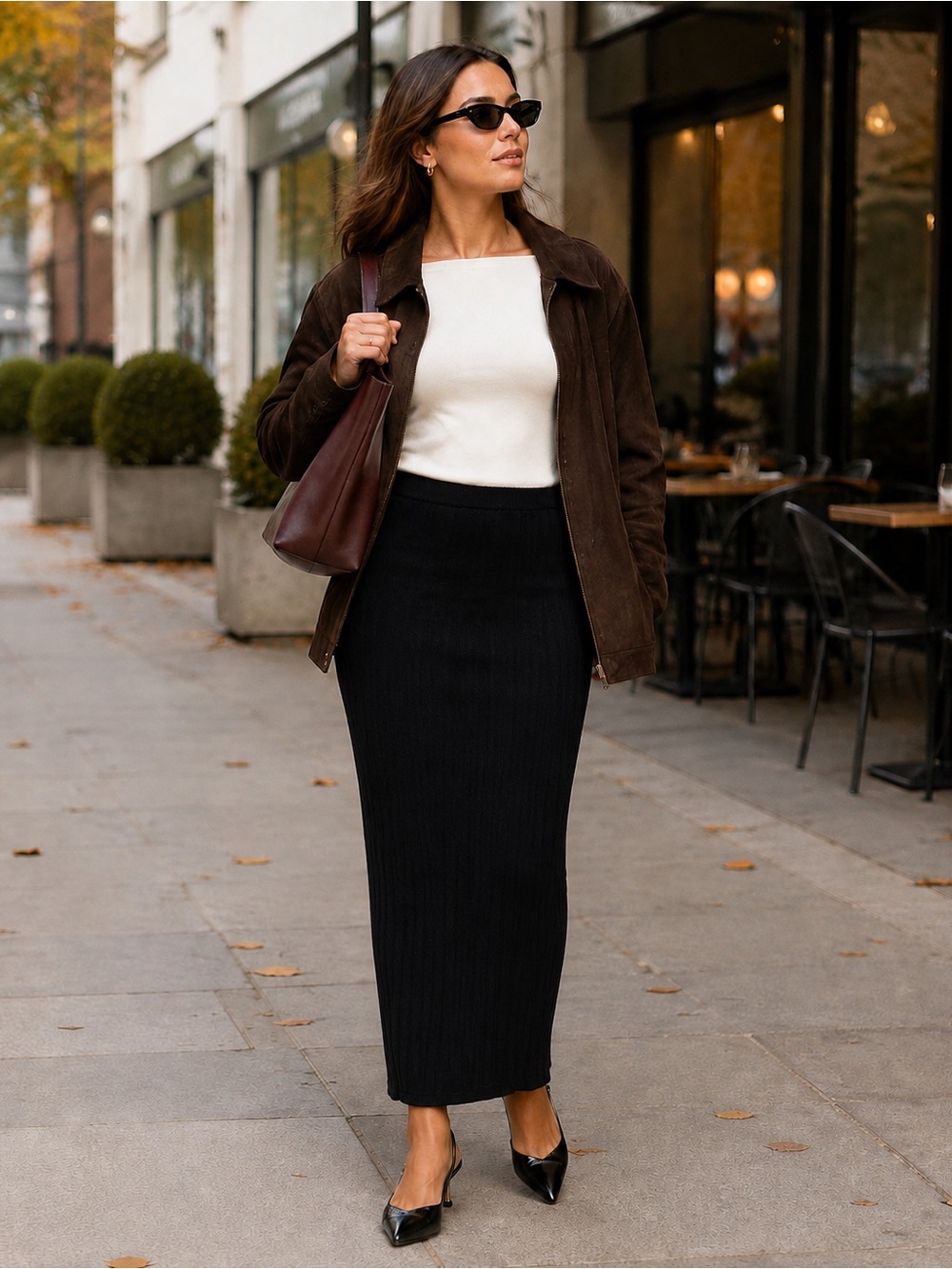 Banana Republic Textured  Fitted Pencil Maxi Skirt Size Xs In Black Minimalist